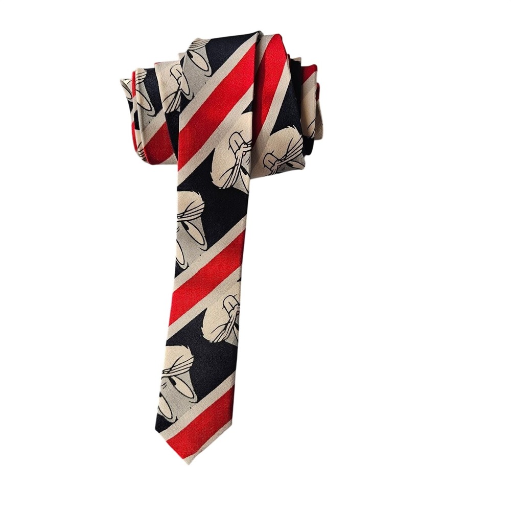 Vintage 90s Warner Bros Mens Neck Tie Bugs Bunny Allover Print 100% Silk